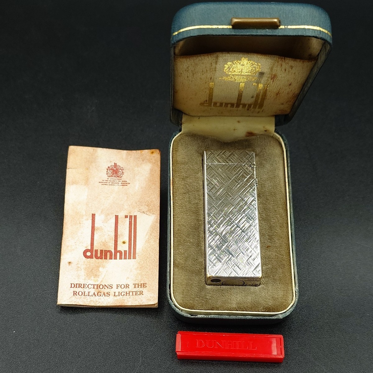 【箱・取扱説明書・ケース付き】 ダンヒル dunhill ガス ローラー ライター US.RE24163 PATENTED スクエア型 made in Switzerland スイス製