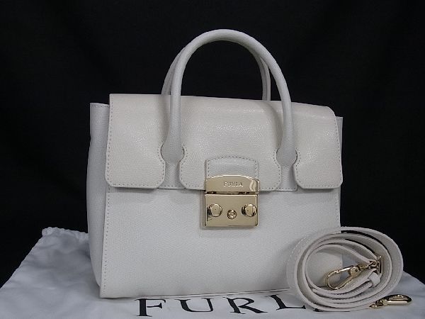 1円 ■美品■ FURLA フルラ メトロポリス レザー 2WAY ショルダーバッグ ハンドバッグ レディース ホワイト系 AR1541