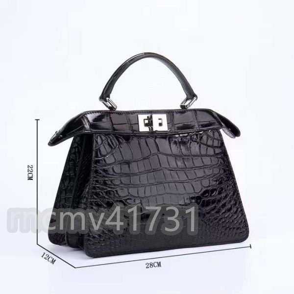 「81SHOP」クロコダイル本革 腹部革使用 センター取り ワニ革 レディースバッグ ハンドバッグ 2WAY 手提げ ショルダーバッグ レザーバッグ