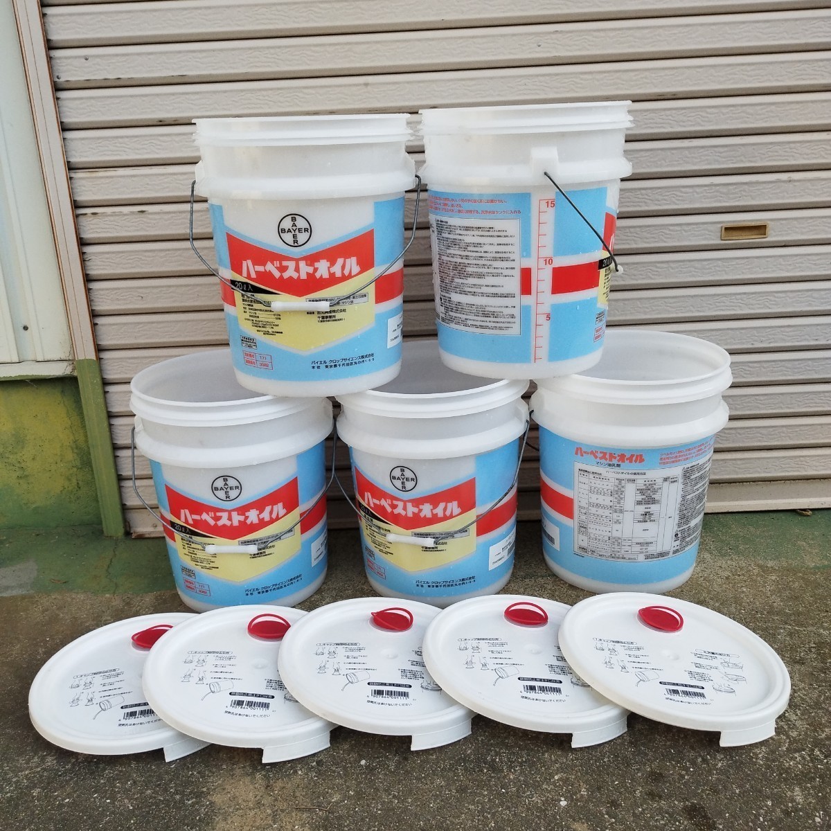 空プラスティックペール缶　20L　フタ付き　５個セット　送料無料