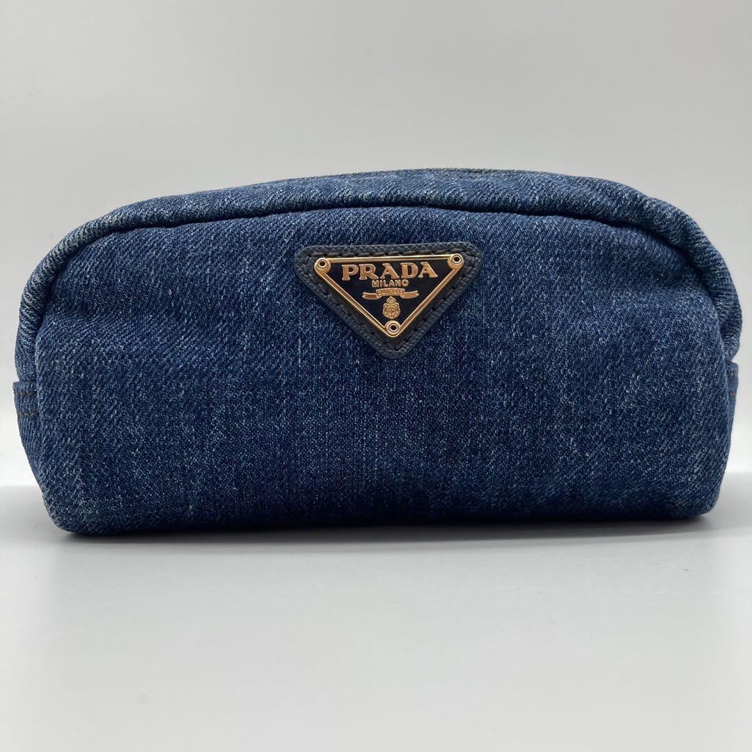 デニム PRADA プラダ 三角ロゴ ポーチ ブルー ポーチの通販 prada 小物