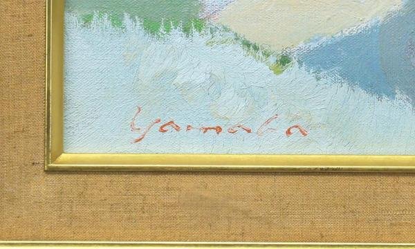 真作】【WISH】山羽斌士「阿蘇への道」油彩 10号 ◇阿蘇山 〇無所属