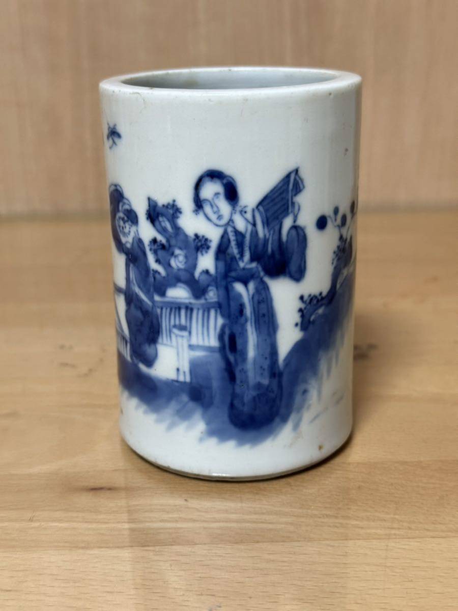 古染付 古道具 筆立て 筆筒 山水 アート用品
