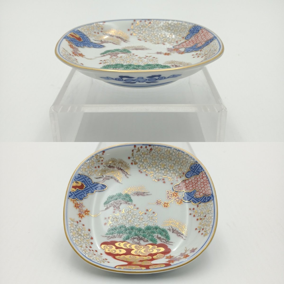 お得，定番人気】 有田焼 其泉窯 其泉作 染錦春秋紋 小皿