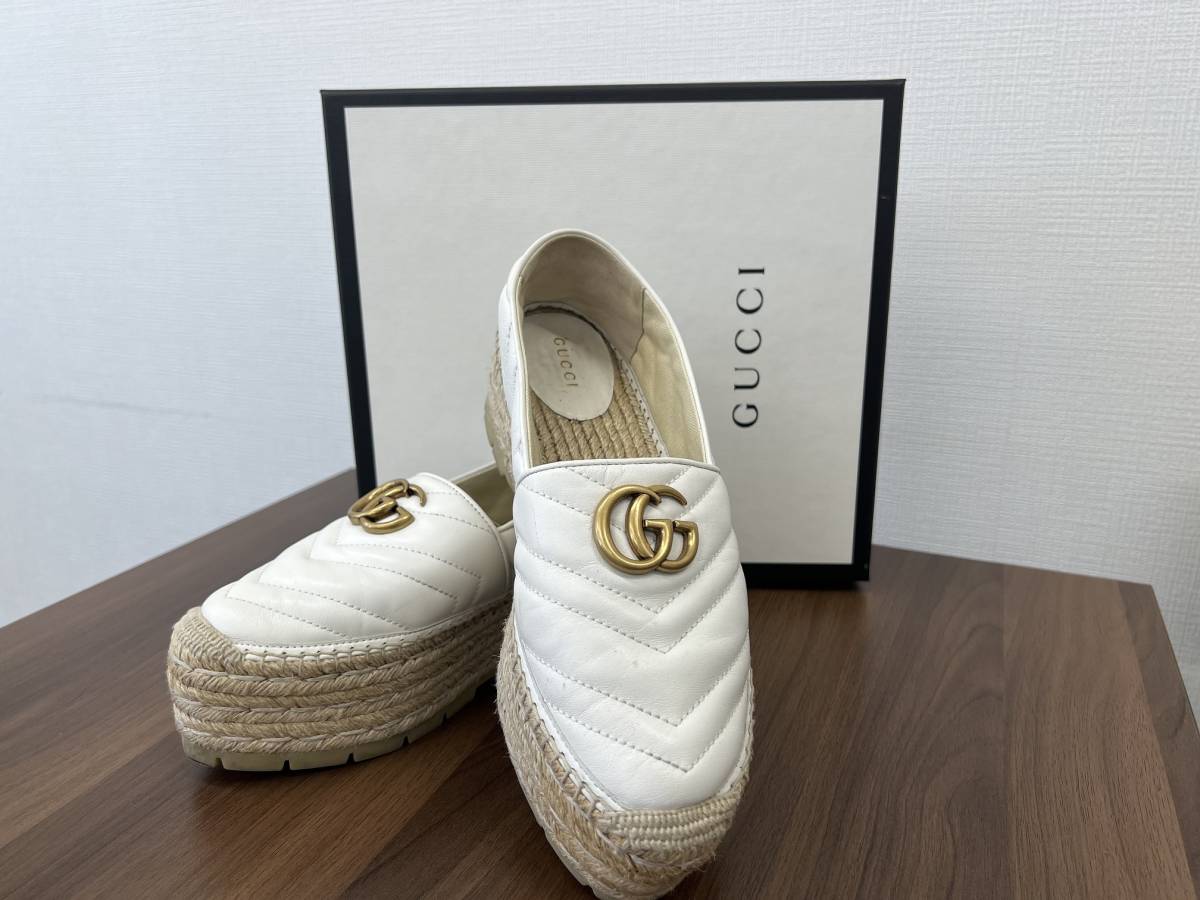 GUCCI （グッチ）ブラック エスパドリーユ レ ザー ミュール レディース グッチ GUCCI 551884 GGモーマント エスパドリーユ 38 レザー×麻