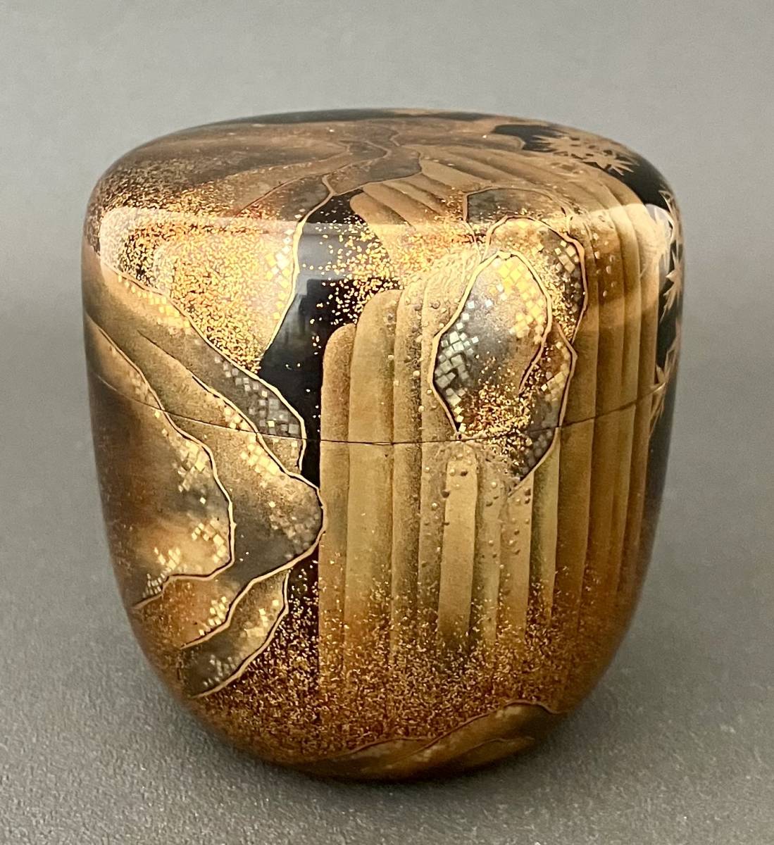 時代 瀧山水蒔絵棗 螺鈿内梨子地 塗合箱 棗 茶道具 茶器 棗