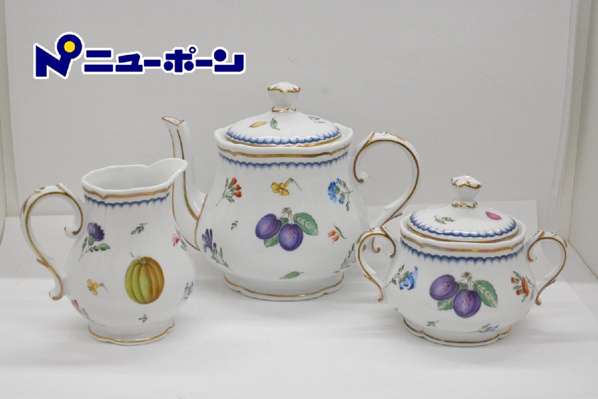 O722★リチャードジノリ　RICHARD　GINORI　ボタニカル　ティーセット　ティーポット　ミルク　シュガーポット★USED＜ニューポーン＞