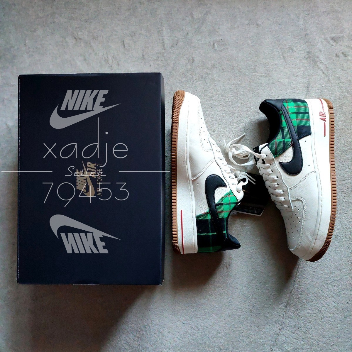新品 正規品 NIKE ナイキ AIR FORCE1 LOW エアフォース1 ロー 07 白 アイボリー 黒 緑 チェック柄 27.5cm US9.5 箱付き