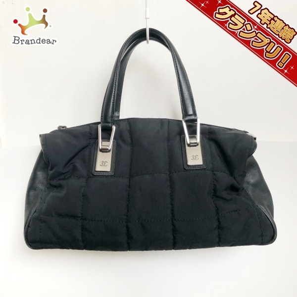 シャネル CHANEL ハンドバッグ チョコバー ナイロン×レザー 黒 ココマーク/シルバー金具 7番台 バッグ