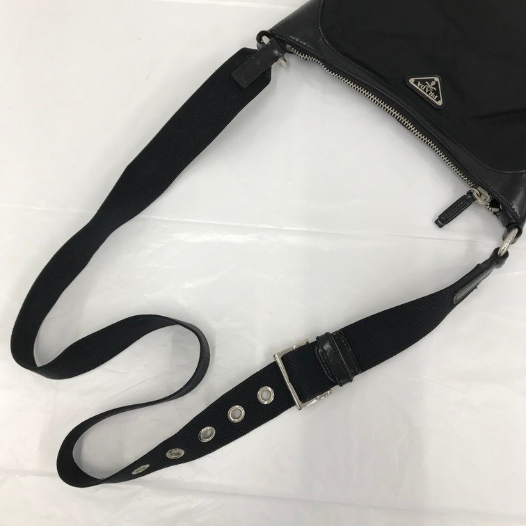 PRADA ナイロン レザー ショルダーバッグ ハンドバッグ ブラック