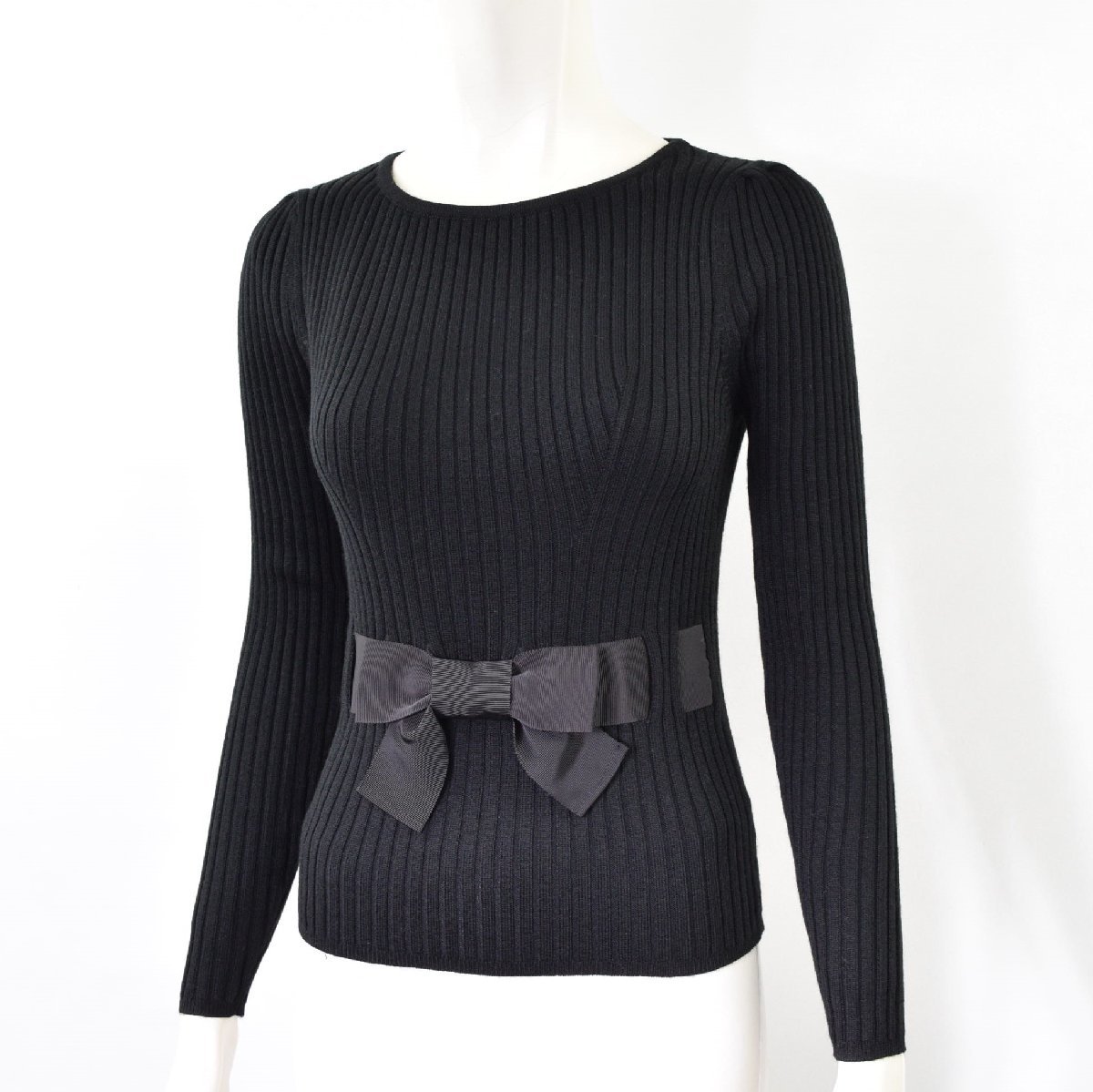 1340-23P0291★エムズグレイシー M'S GRACY 新品★定番人気♪リボンニット 38 ブラック 定価25300円