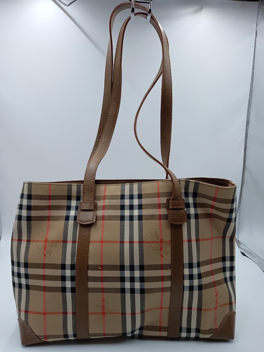 ☆BURBERRY バーバリー トートバッグ ノバチェック 旧ロゴ ブラウン