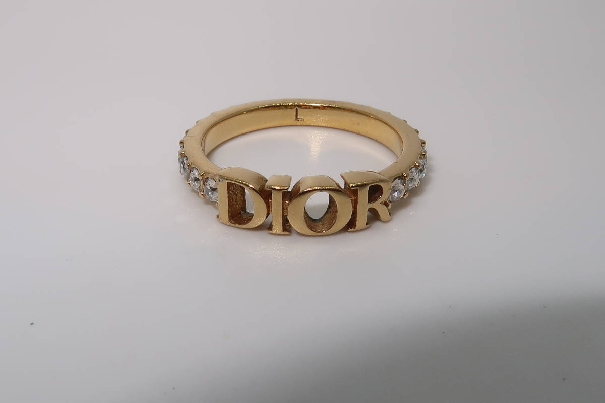 △▽Christian Dior ディオール リング 指輪 ロゴ ラインストーン L 