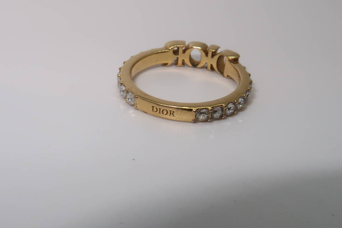 △▽Christian Dior ディオール リング 指輪 ロゴ ラインストーン L
