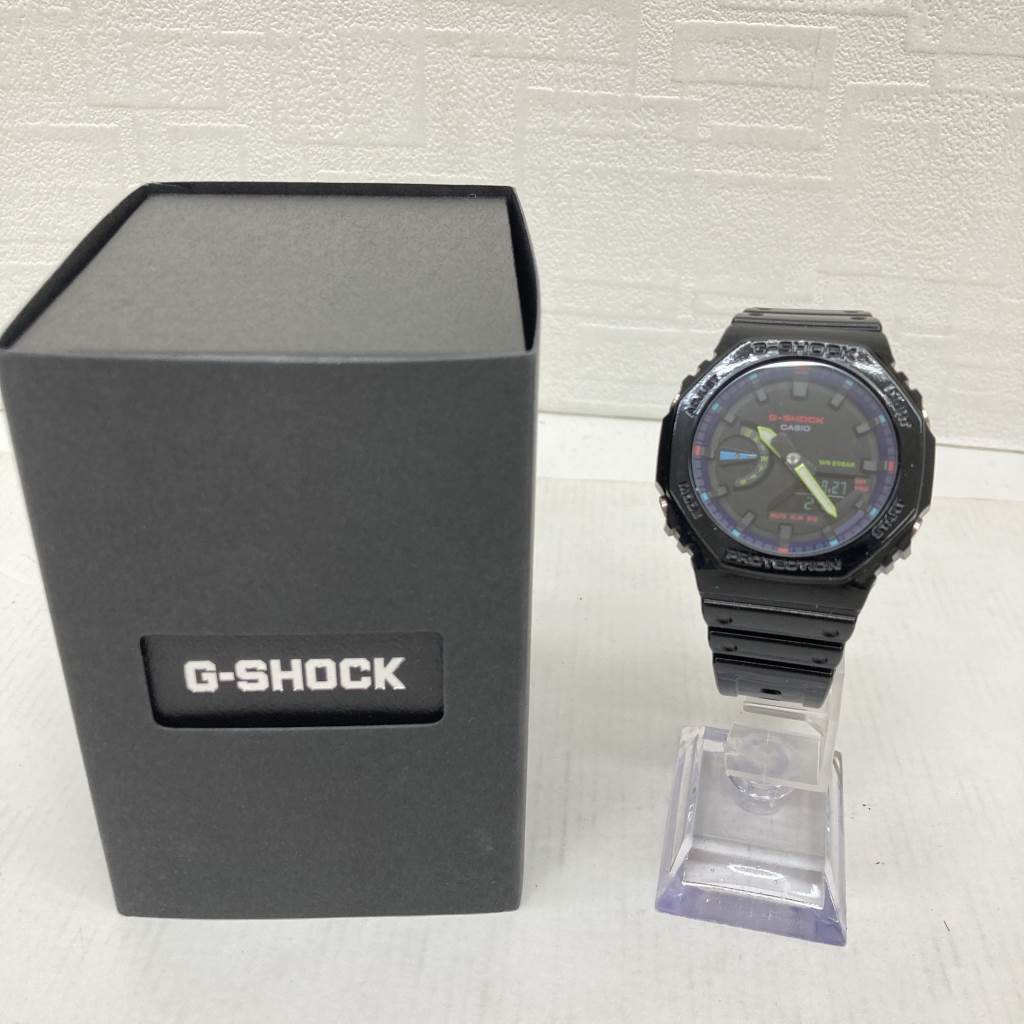【1円～】CASIO カシオ G-SHOCK ジーショック GA-2100RGB-1A マルチネオンカラー 黒 ブラック メンズ 腕時計 アナデジ ケース付き 美品