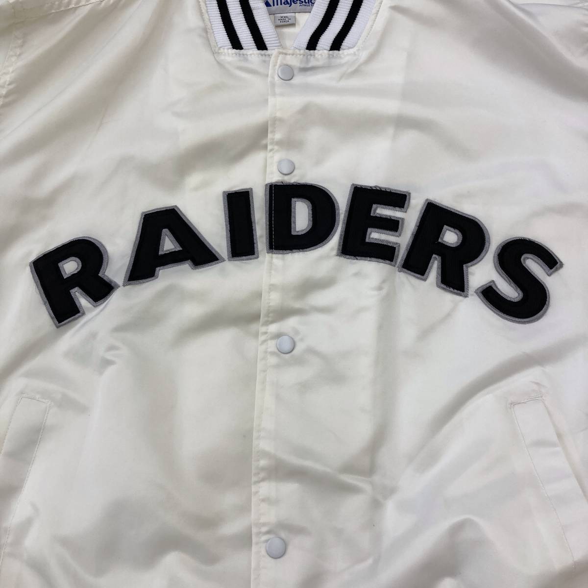 90s RAIDERS Majestic製 ナイロン スタジャン ホワイト XXLサイズ 