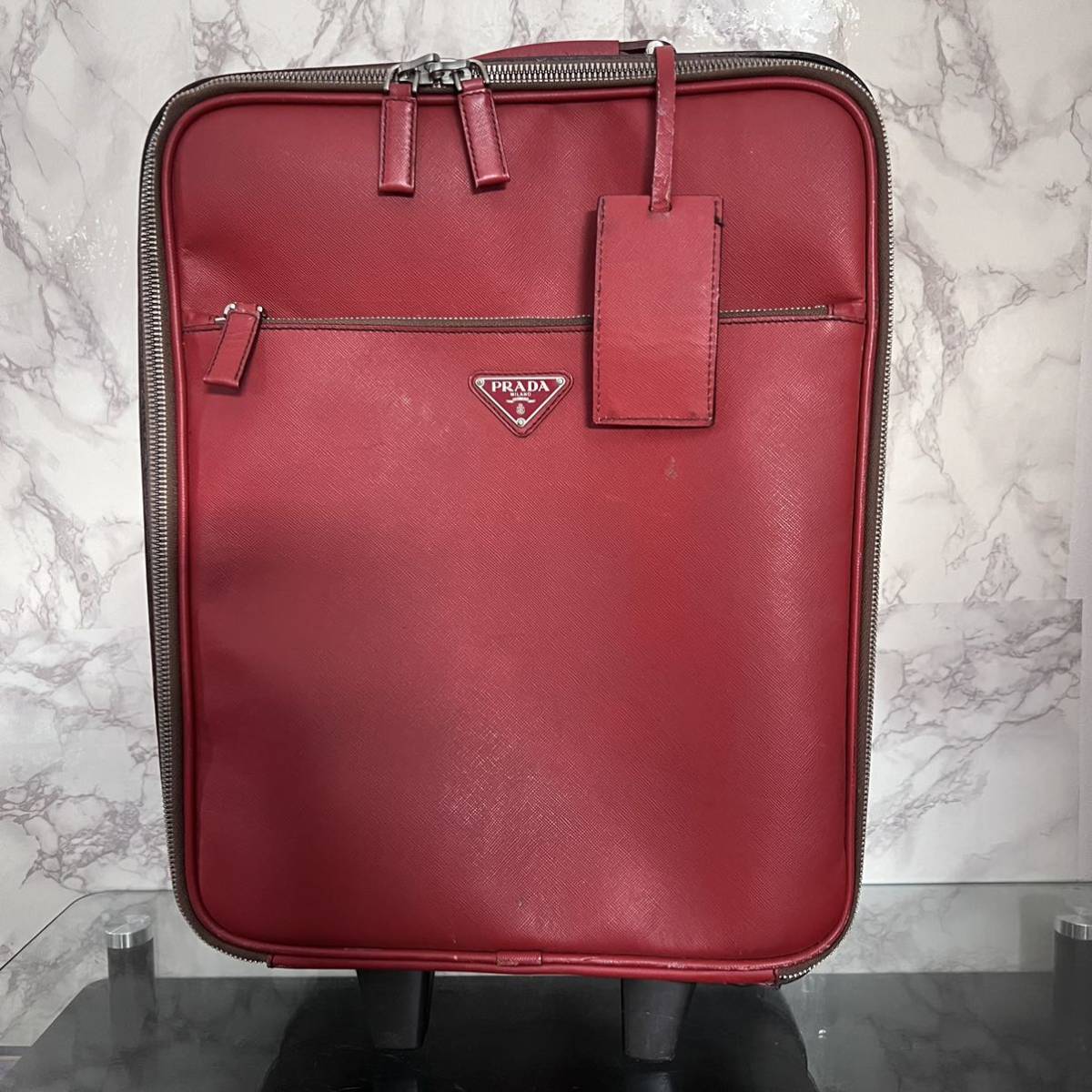 PRADA プラダ トライアングルロゴ キャリーケース サフィアーノ レッド