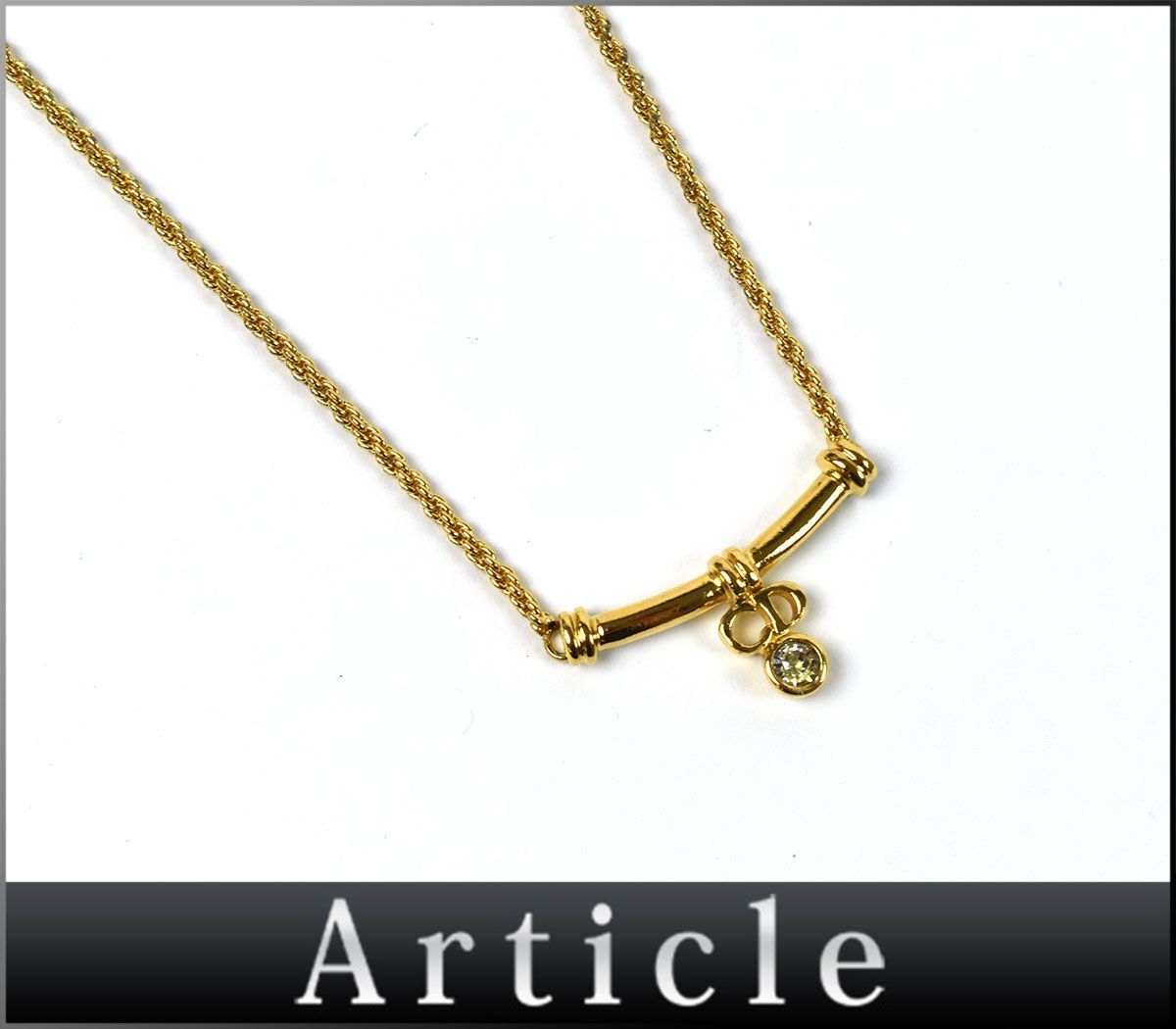 158792□美品 Christian Dior ディオール CDロゴ ネックレス ペンダント アクセサリー GP ラインストーン ゴールド レディース/ E