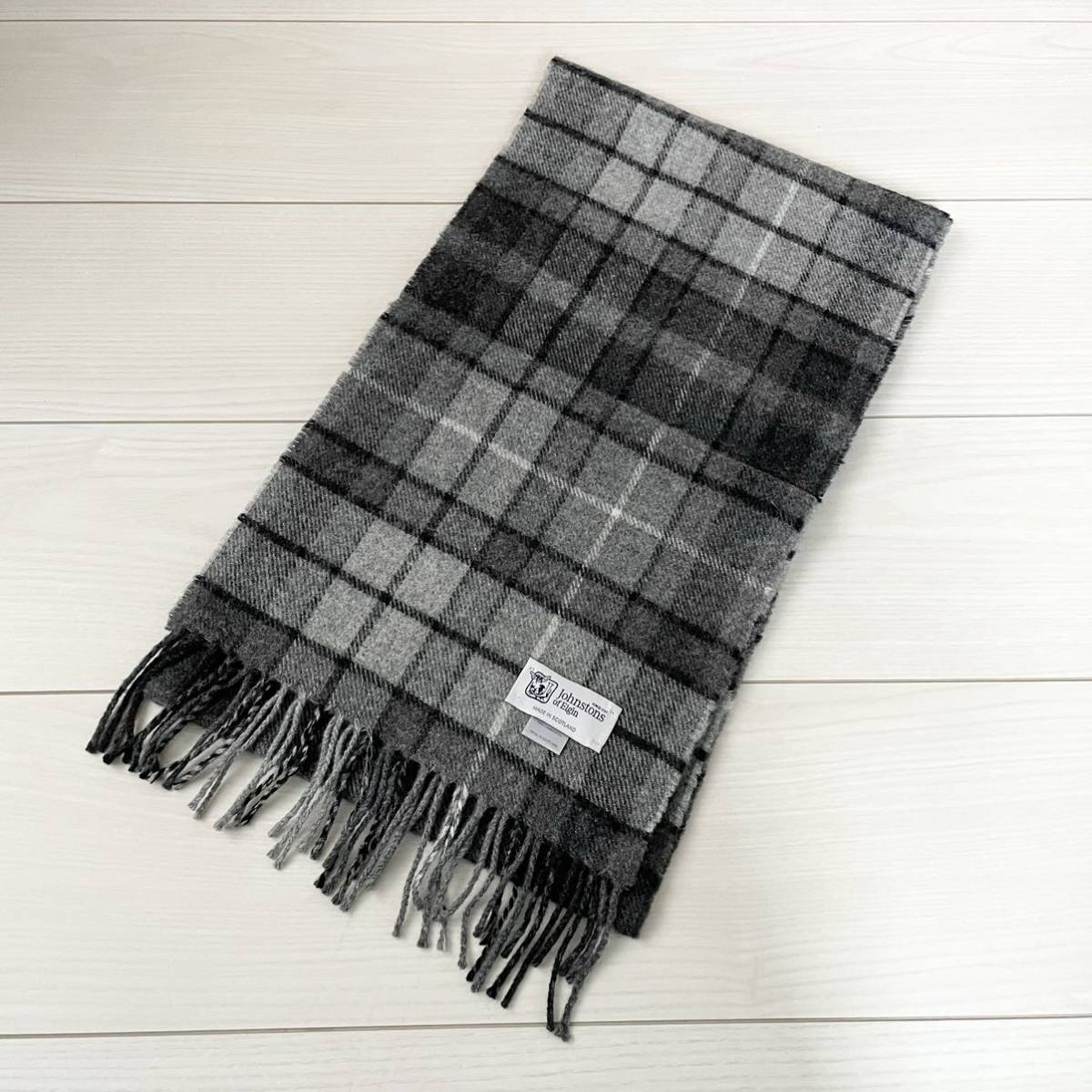 Johnstons of ELGIN 英国製 ラムズウール チェック マフラー of Johnstons マフラー 青系 Elginラムズウール ◇JOHNSTONS Johnstons