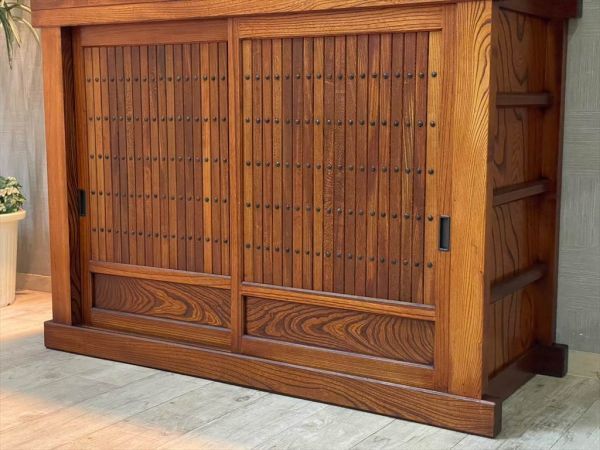 美品 松本民芸家具 最高級水屋箪笥 約208万円 欅材 金具箪笥 食器棚 