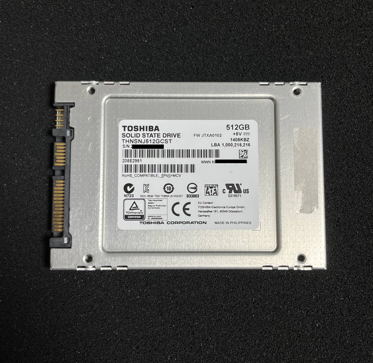 TOSHIBA SSD 512GB 7mm 2.5inch THNSNJ512GCST SATA ((動作品・3個限定