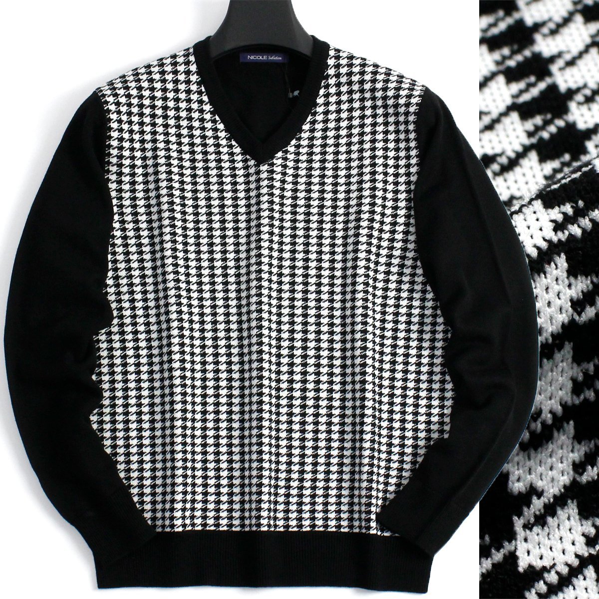 新品 ニコル Vネック ニット セーター 48 (L) 秋冬 NICOLE 千鳥格子 