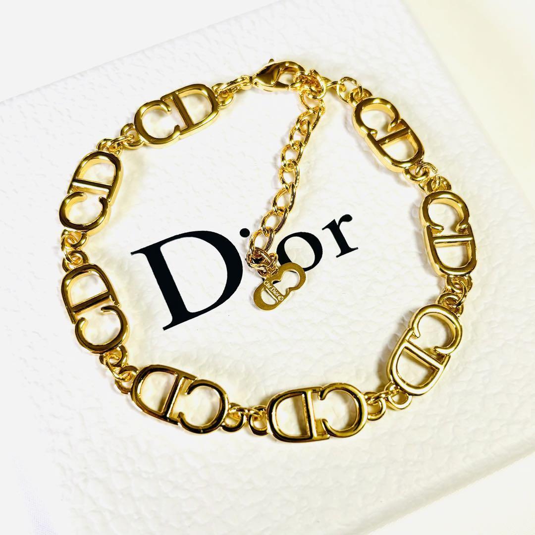 極美品 DIOR ブレスレット ロゴ CD 刻印有り チェーン 金