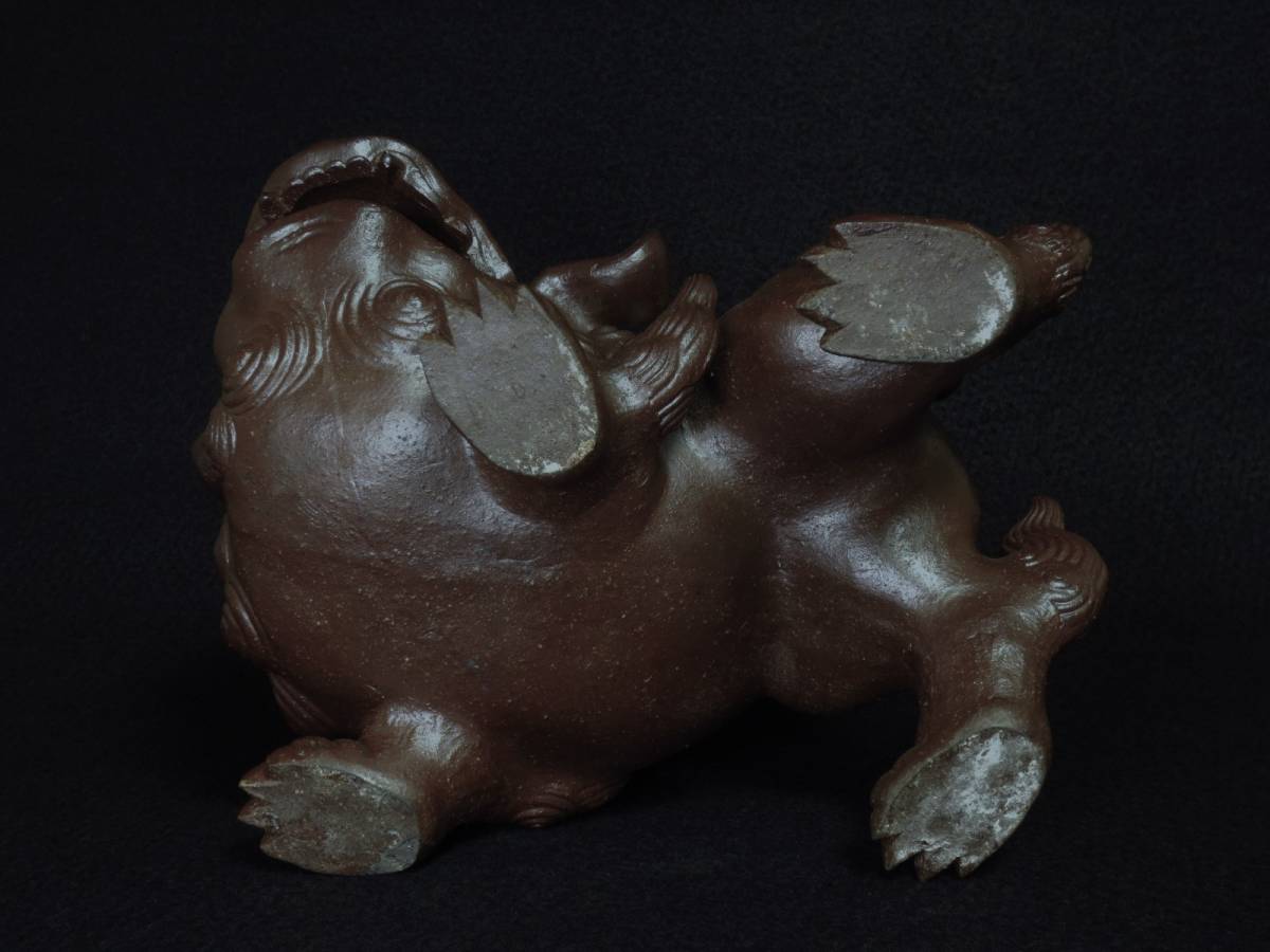 木村長十郎友敬 備前焼 唐獅子置物 細工物 縁起物 工芸品 インテリア 骨董品 大型 備前焼 木村長十郎友敬 獅子 唐獅子 狛犬 縁起物 置物 古備前 古