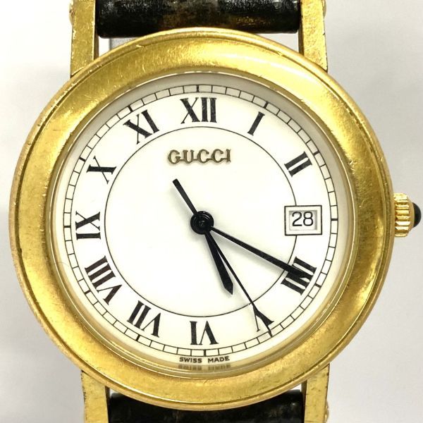 H 1円スタート GUCCI グッチ 3400M ゴールド文字盤 メンズ クオーツ QZ