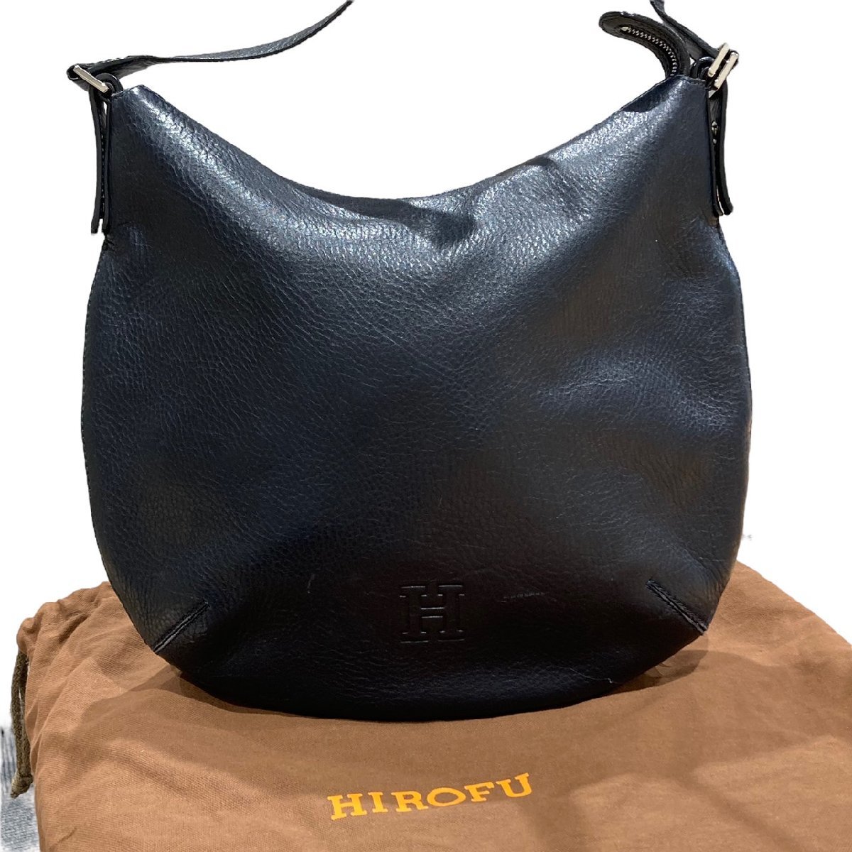 HIROFU ヒロフ Hロゴ ショルダーバッグ レザー ダークブルー 紺色 保存 