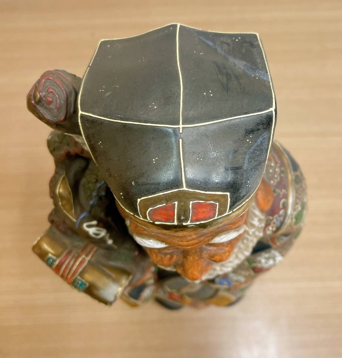 旧家より 九谷焼 金彩色絵 寿老人 七福神 置物 オブジェ 縁起物 陶器