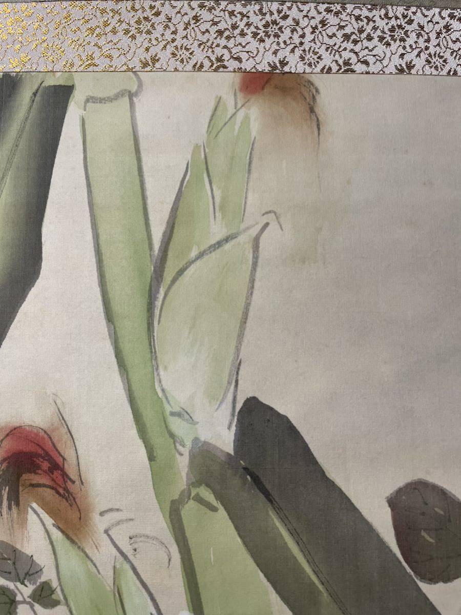 Y-33掛軸模写 絹本肉筆 共箱【今井景樹】カマキリ トンモロコシ図 三重