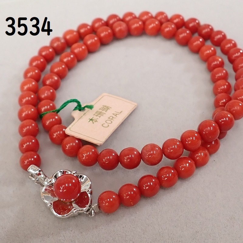 AC-3534 血赤珊瑚 コーラルネックレス/24g/シルバー刻印 未使用 玉の