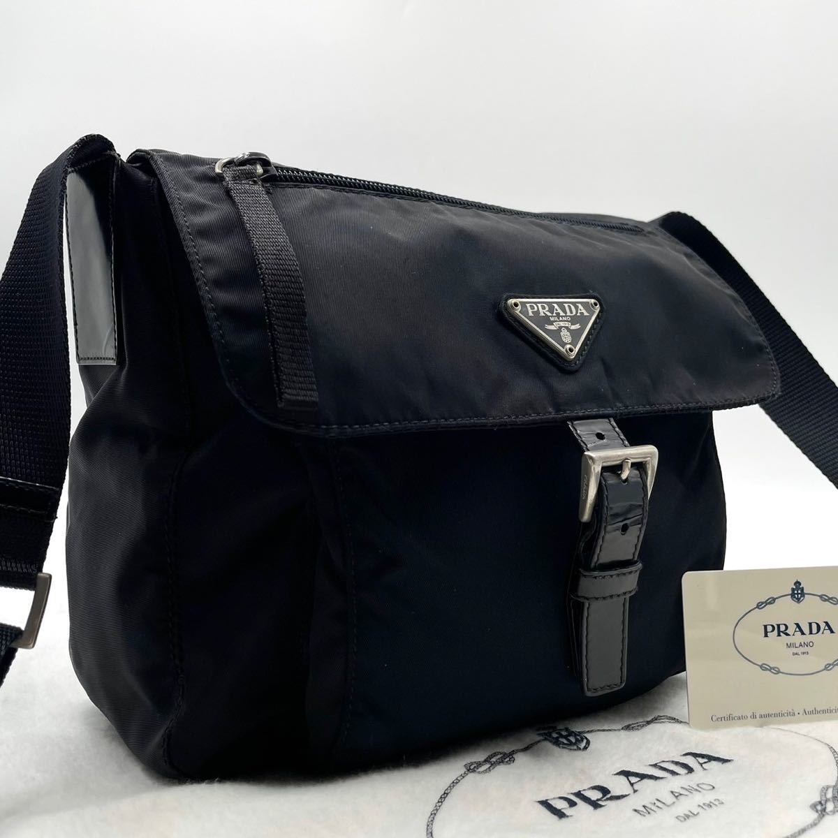 1円◎美品 PRADA プラダ ショルダーバッグ 三角ロゴ プレート 