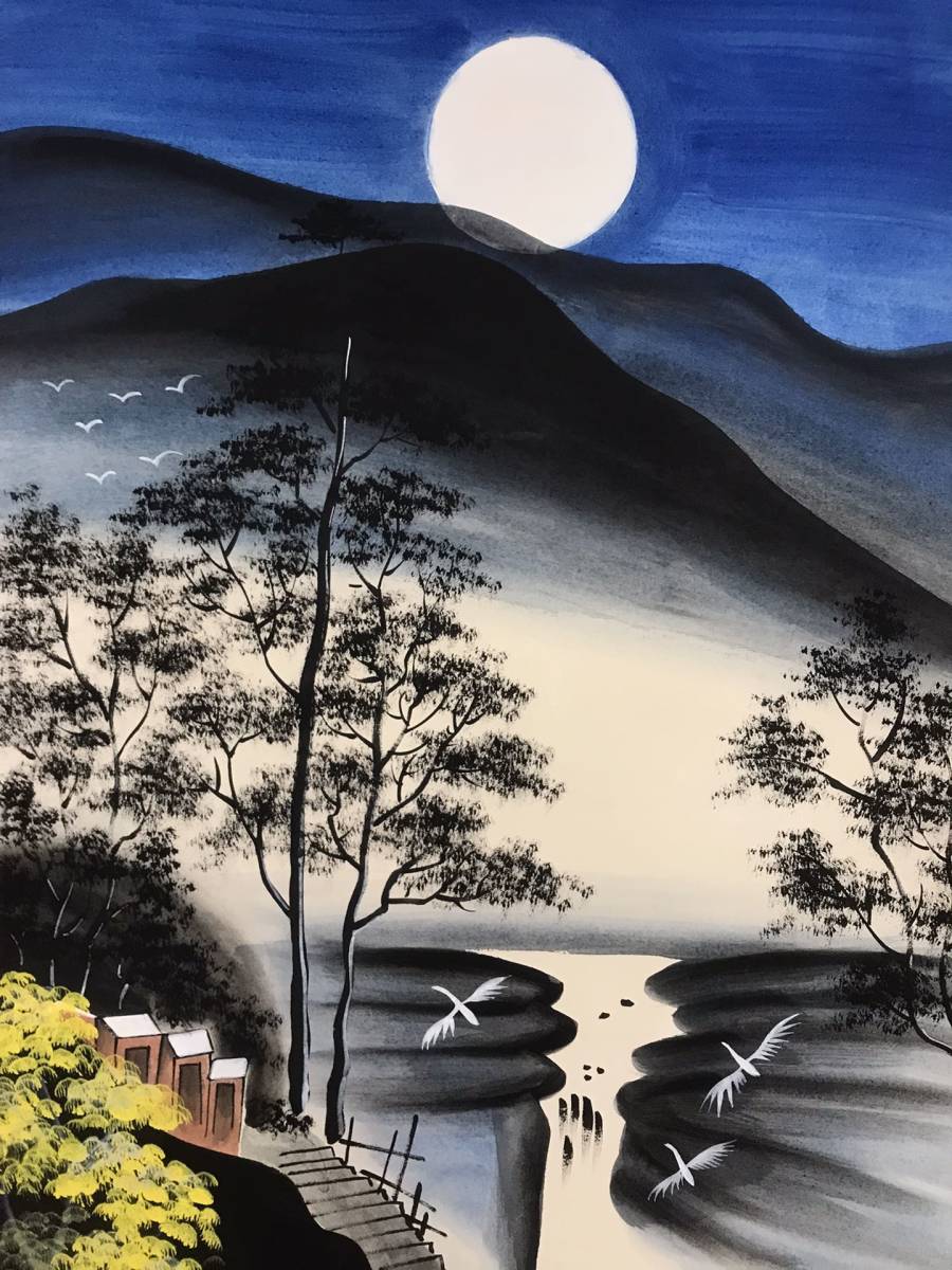 中国書画・中國著名畫家冠中畫作 月下漫 ・宣紙・風景画 中国美術 古美味 時代物 收藏品 仕様：193*75cm AK267LT