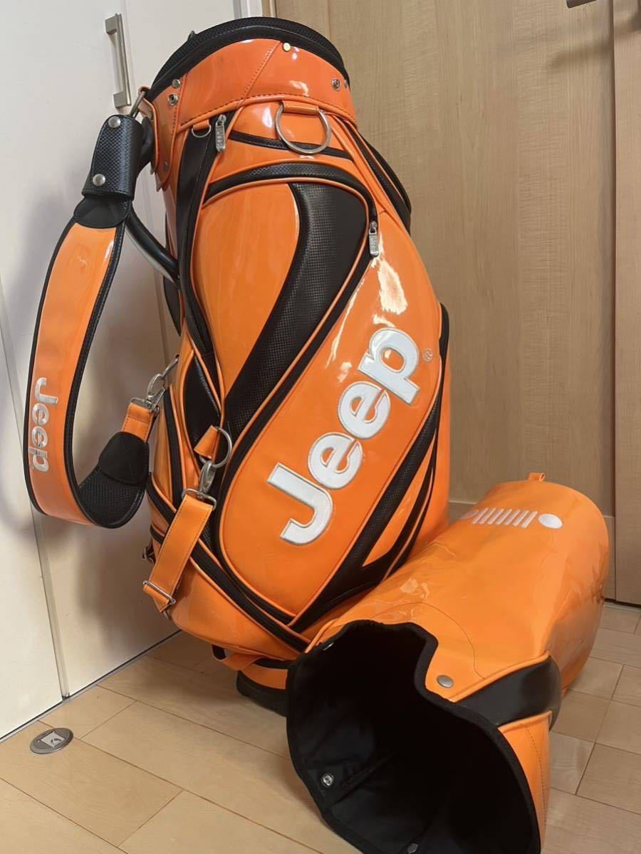 非売品 Jeep ジープ キャディバッグ エナメル オレンジ ゴルフ　車　自動車 ジープ（バッグ・ケース｜ゴルフ）：スポーツ・アウトドアの通販