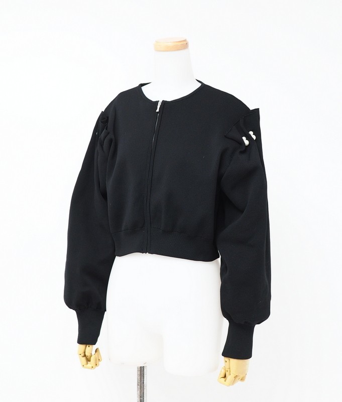 MF6459□美品□セルフォード/CELFORD*パール付きニットブルゾン*ジップ 