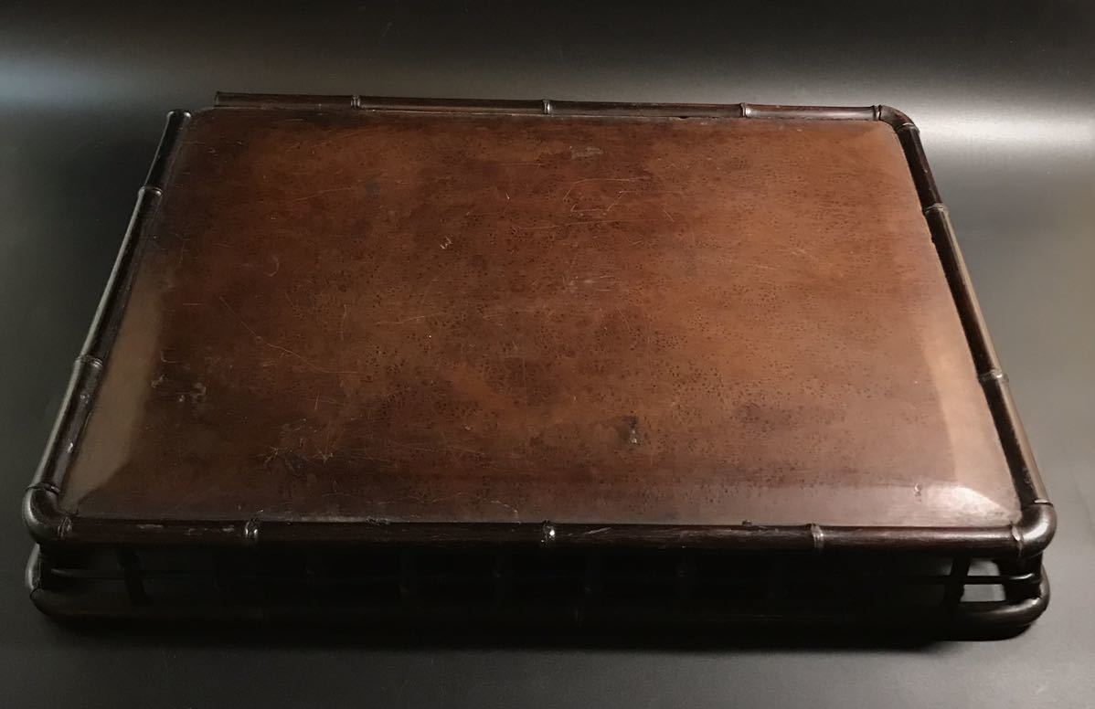 茶道具 唐木 時代物 KY560 明治–大正時代 竹彫山水図煎茶盆（1868