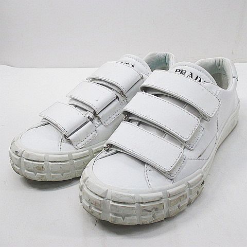 プラダ PRADA ローカットスニーカー ベルクロ 7 ホワイト 白 レザー イタリア製 メンズ
