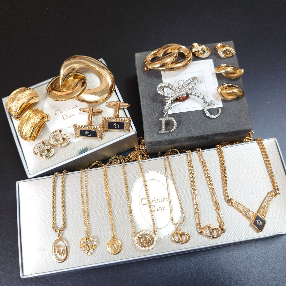 【超豪華】まとめ Dior ディオール ネックレス イヤリング ブローチ ブレスレット ゴールド シルバー アクセサリー 大量 15点 箱付き