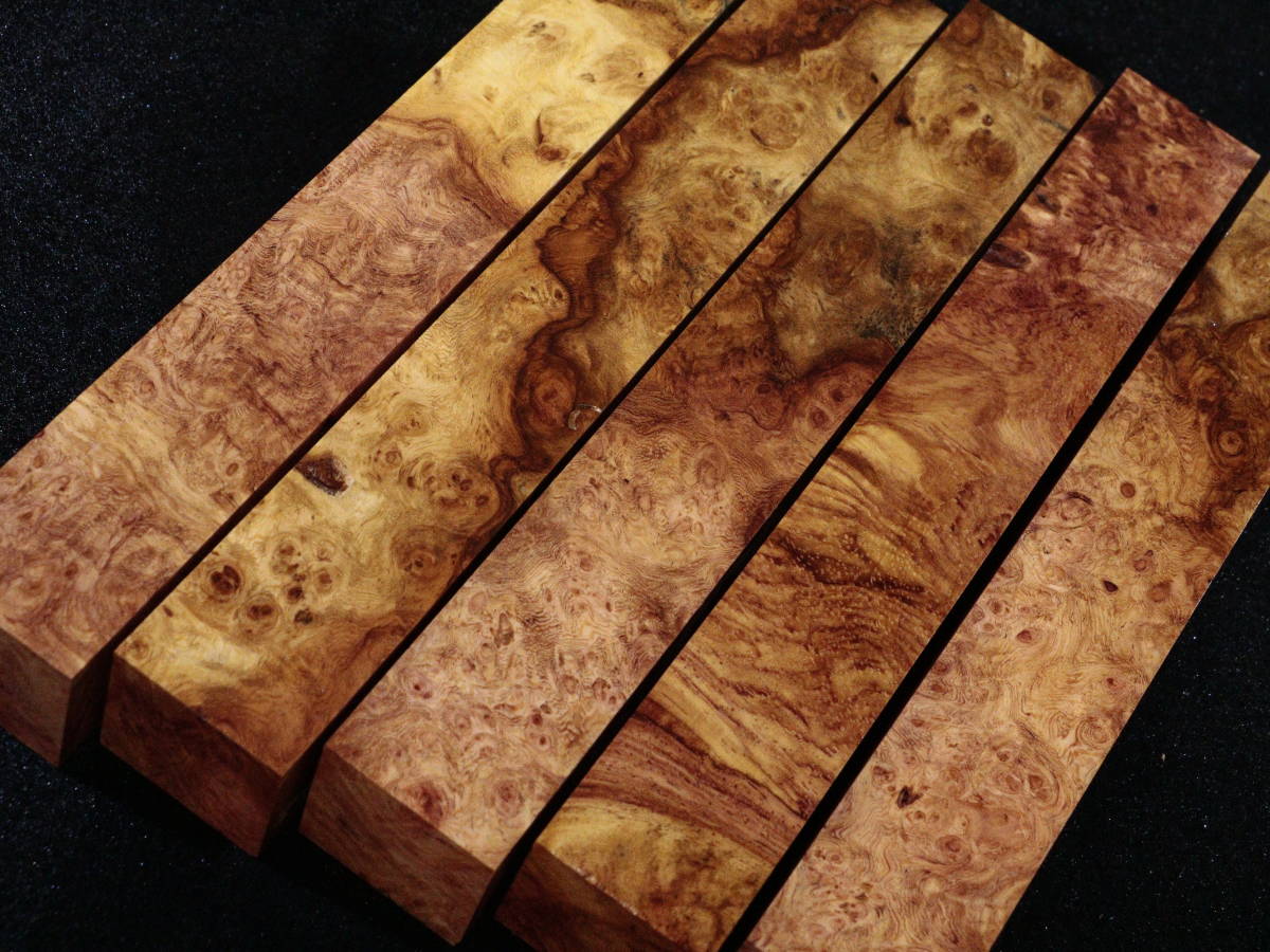 花梨 (№51019) 瘤 瘤杢 葡萄杢 ペンブランク 合計5点 235×34.5×34.5㎜