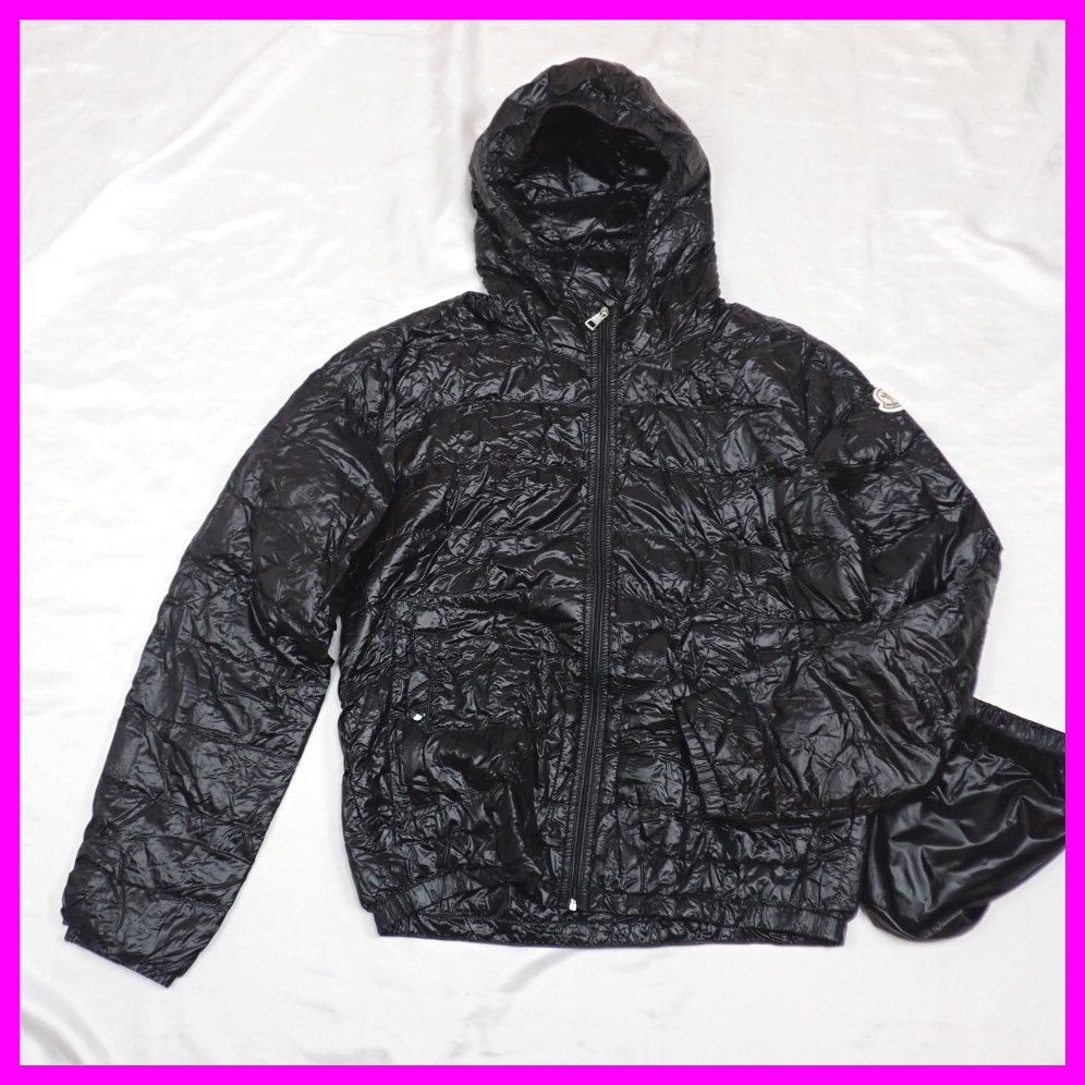 ★美品 MONCLER/モンクレール パッカブル ダウンジャケット 2/メンズM～L相当/ブラック/ナイロン100%/収納袋付き&1780801125