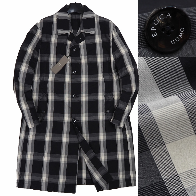 P551 新品 定価13.2万 エポカウォモ BESTE社生地 高密度 ステンカラーコート 52(3L) メンズ チェック EPOCA UOMO PRIMA COLLECTION