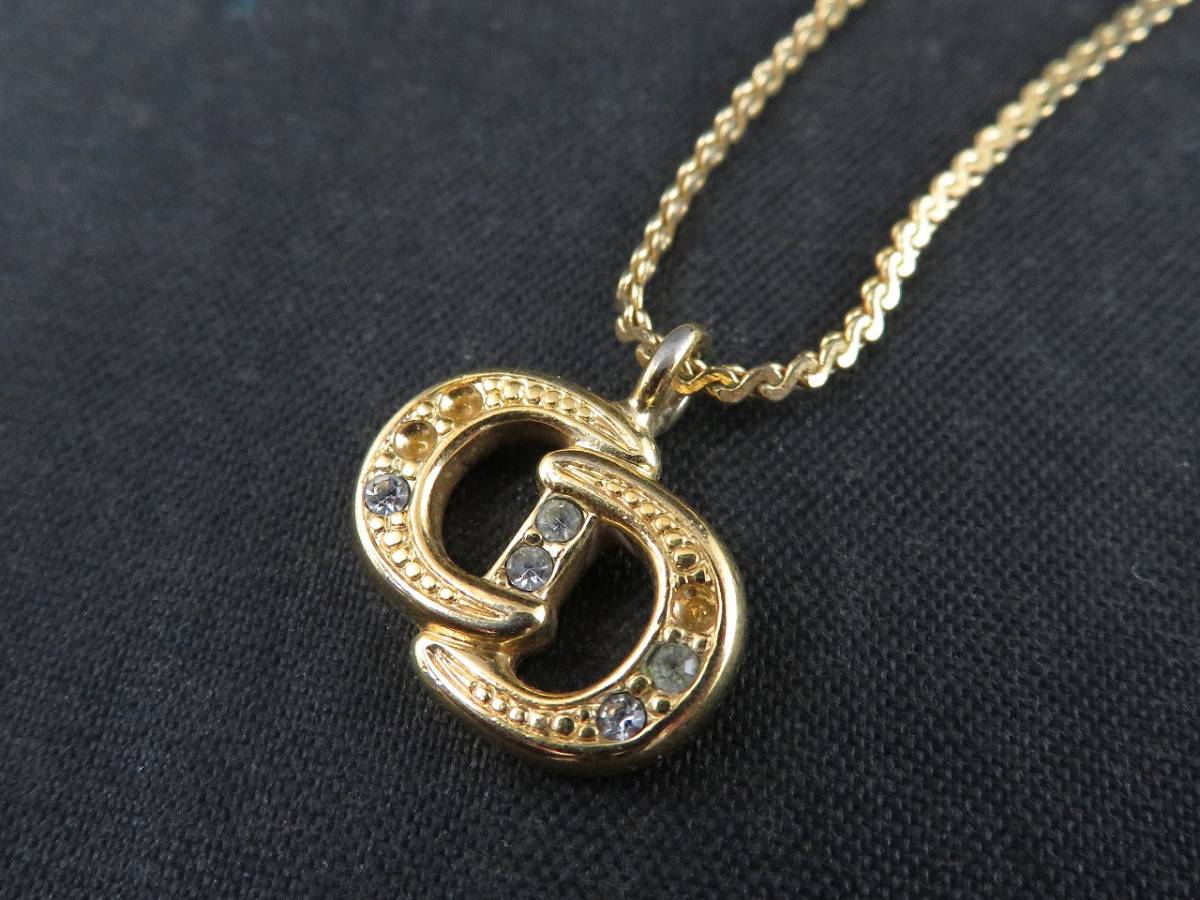 Christian Dior クリスチャンディオール CDロゴ ストーンネックレス
