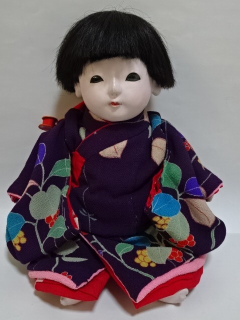 市松人形　古い市松人形　お座り人形　かわいい幼児　縮緬の着物　アンティーク