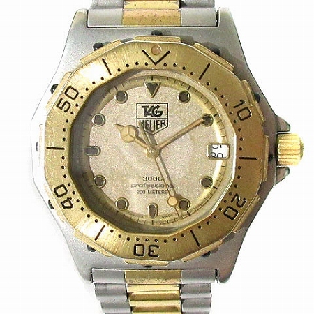 タグホイヤー プロフェッショナル3000 934.213 腕時計 ダイバーズウォッチ クオーツ アナログ デイト シルバー× ゴールドカラー ジャンク