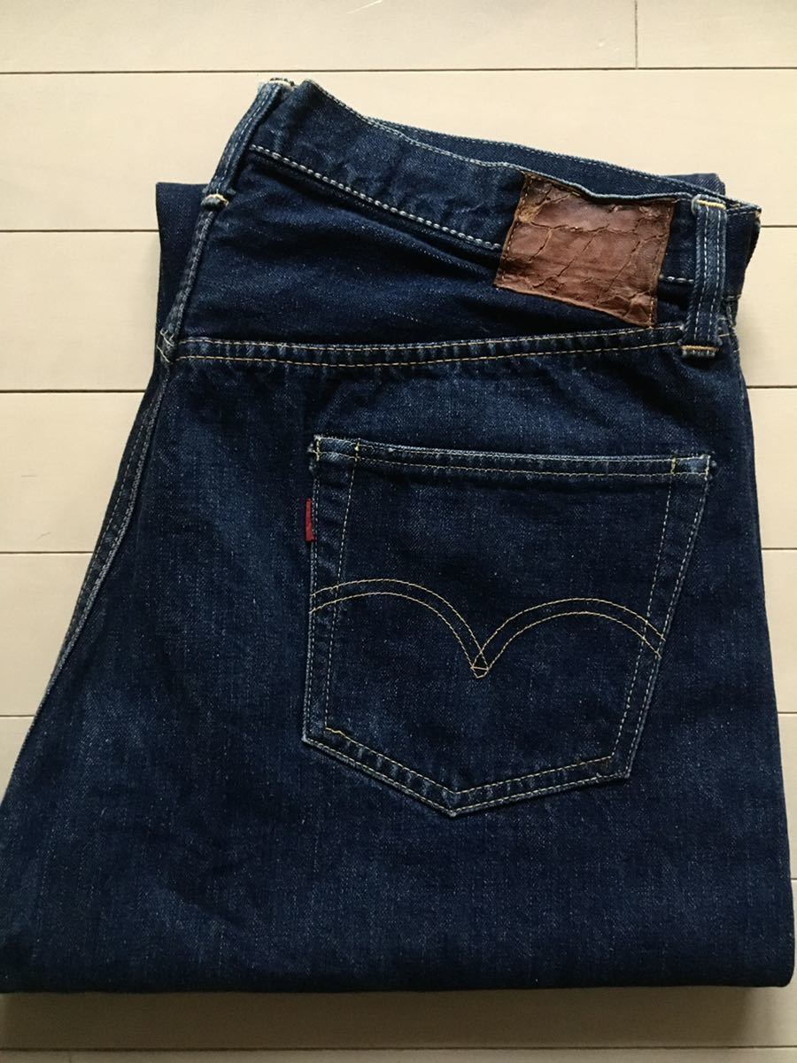 【47モデル】1WASH 革パッチ 片面 501XX 35×31 40年代 リーバイス ドス黒 イエローステッチLEVIS オリジナル 506XX 507XX 501 ビッグE 66