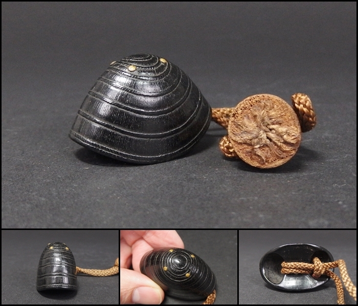 【231102①】江戸時代　紫檀彫り根付　提げ物中国美術