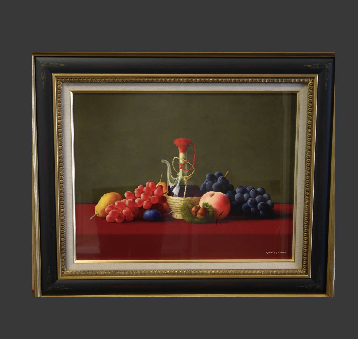 真作保証 ◆【 山下徹 / 卓上のワインと果実 】10号 油彩画 静物画 額装 絵画 16-11