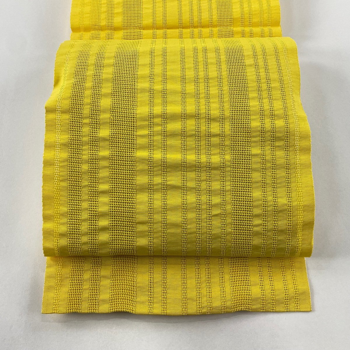 名古屋帯 美品 優品 夏帯 八寸名古屋帯 松葉仕立て 縞 黄色 正絹 【中古】